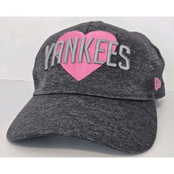 New York Yankees Hat Womens Pink Heart MLB Baseball Snapback Mesh Breast Cancer - Picture 1 of 7